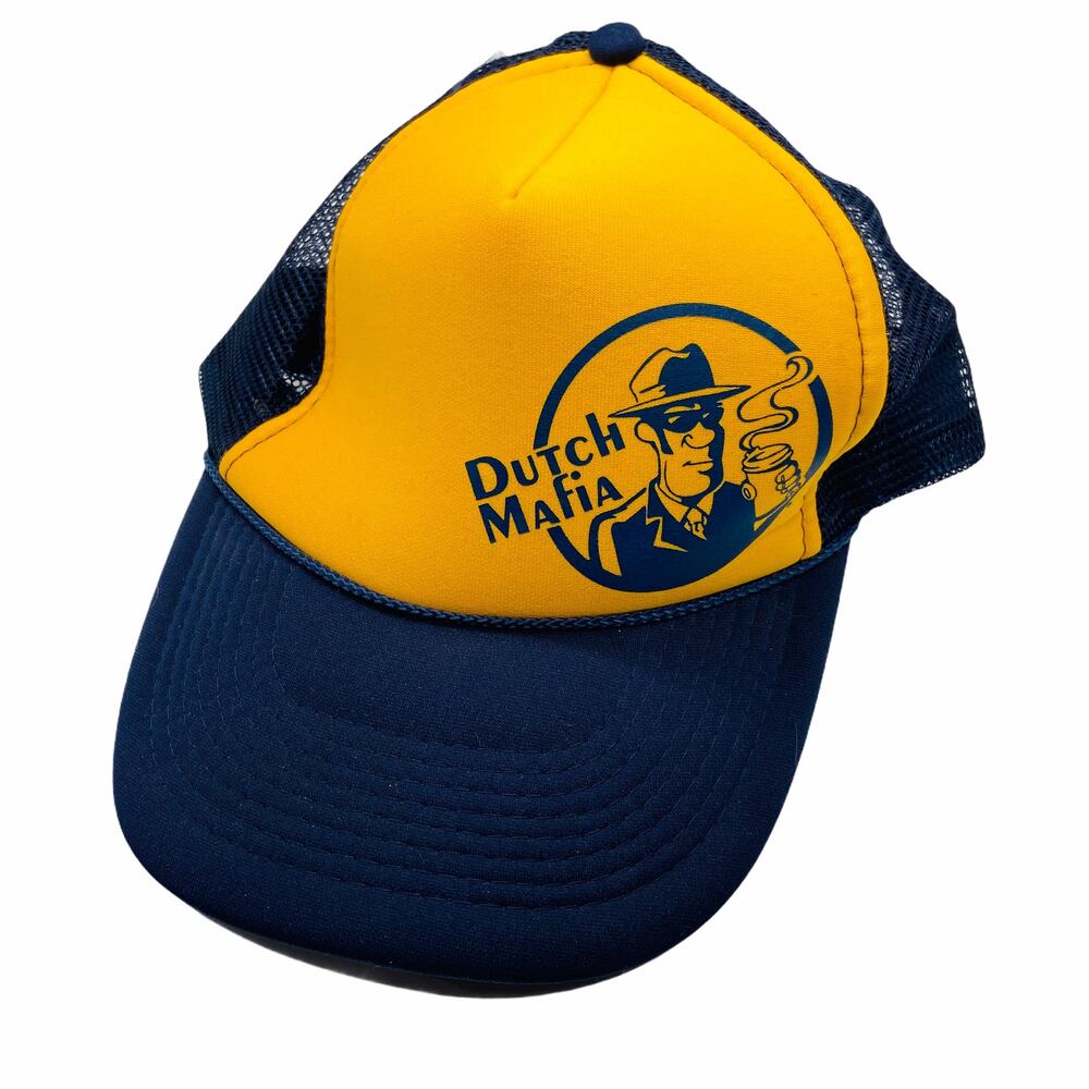 Dutch Bros Baseball Cap Blue Yellow Vintage Style Snap Back Hat Coffee Lovers